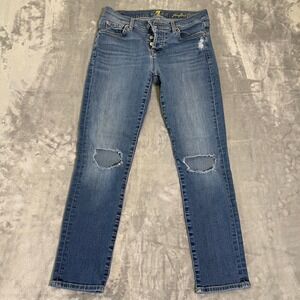 7 For All Mankind Josefina Skinny Boyfriend Jeans Distressed Medium Wash Size 25